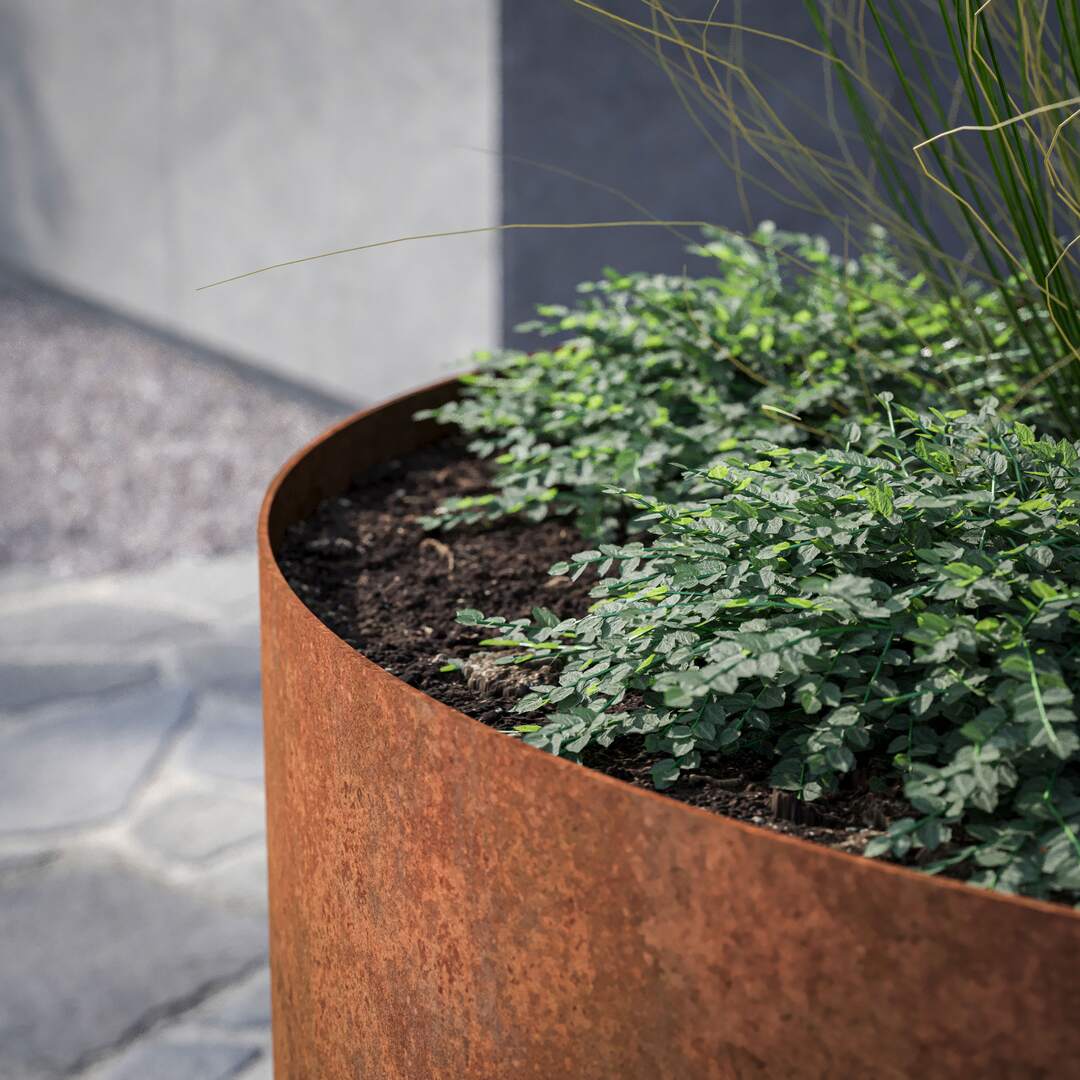 Fuldsvejst specialmål: Runde højbede i corten stål med hjul