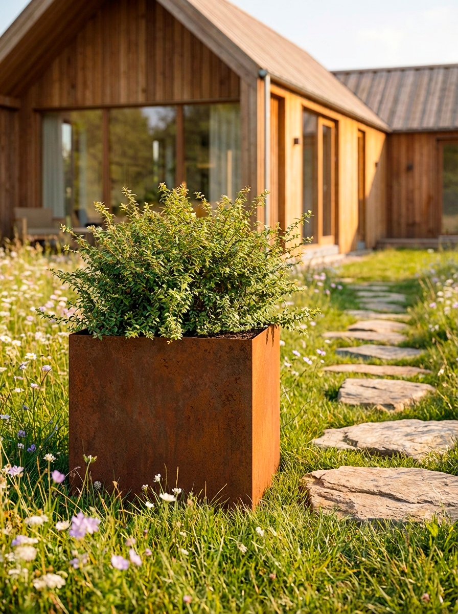 Fuldsvejst corten højbed kvadratisk