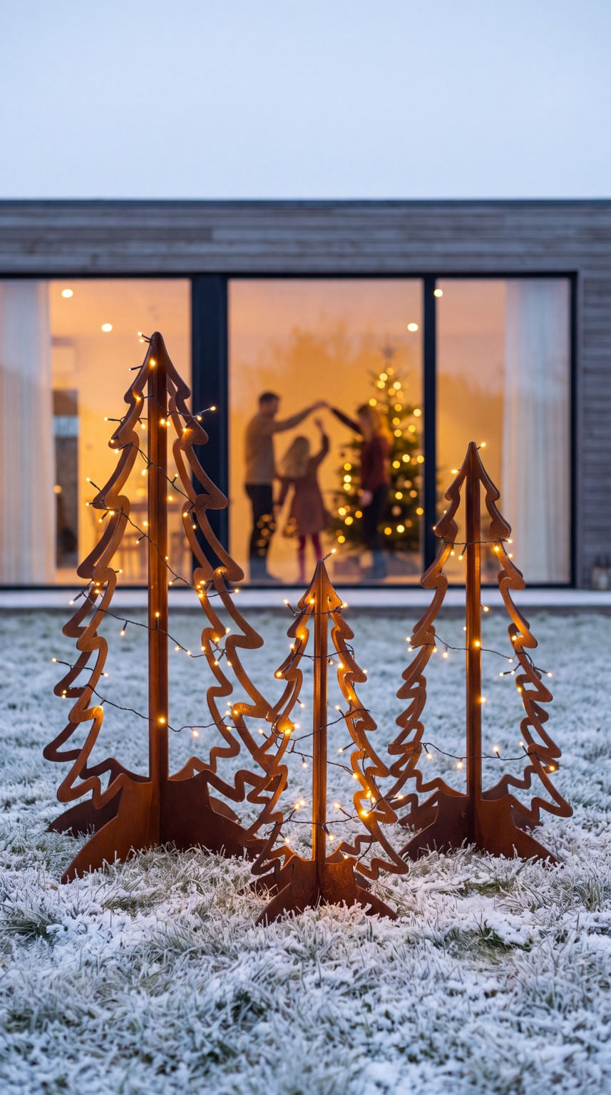Juletræer i cortenstål, som udendørs juleudsmykning